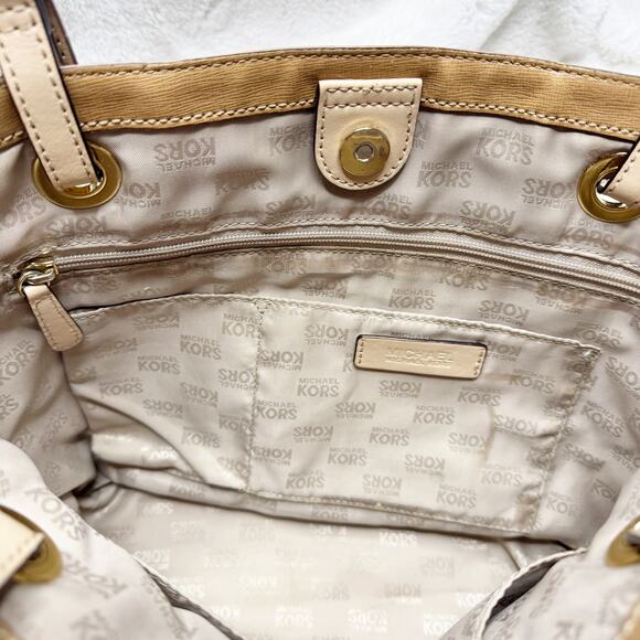 MICHAEL KORS Jet Set Camel Tan Leather Medium Tote Double Strap Bucket Handbag - Picture 5 of 16